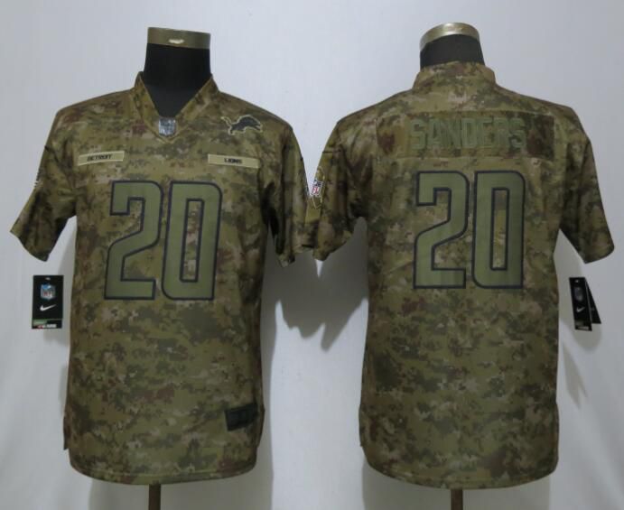 Women Detroit Lions #20 Sanders Nike Camo Salute to Service Limited NFL Jersey->women nfl jersey->Women Jersey